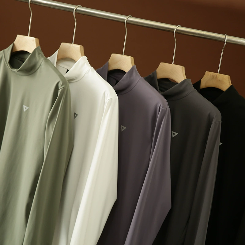 Островное качество четырехмерный эластичная нейлон на открытом воздухе с морщинистым мужским полувысоким воротником с длинным рукавом рубашка