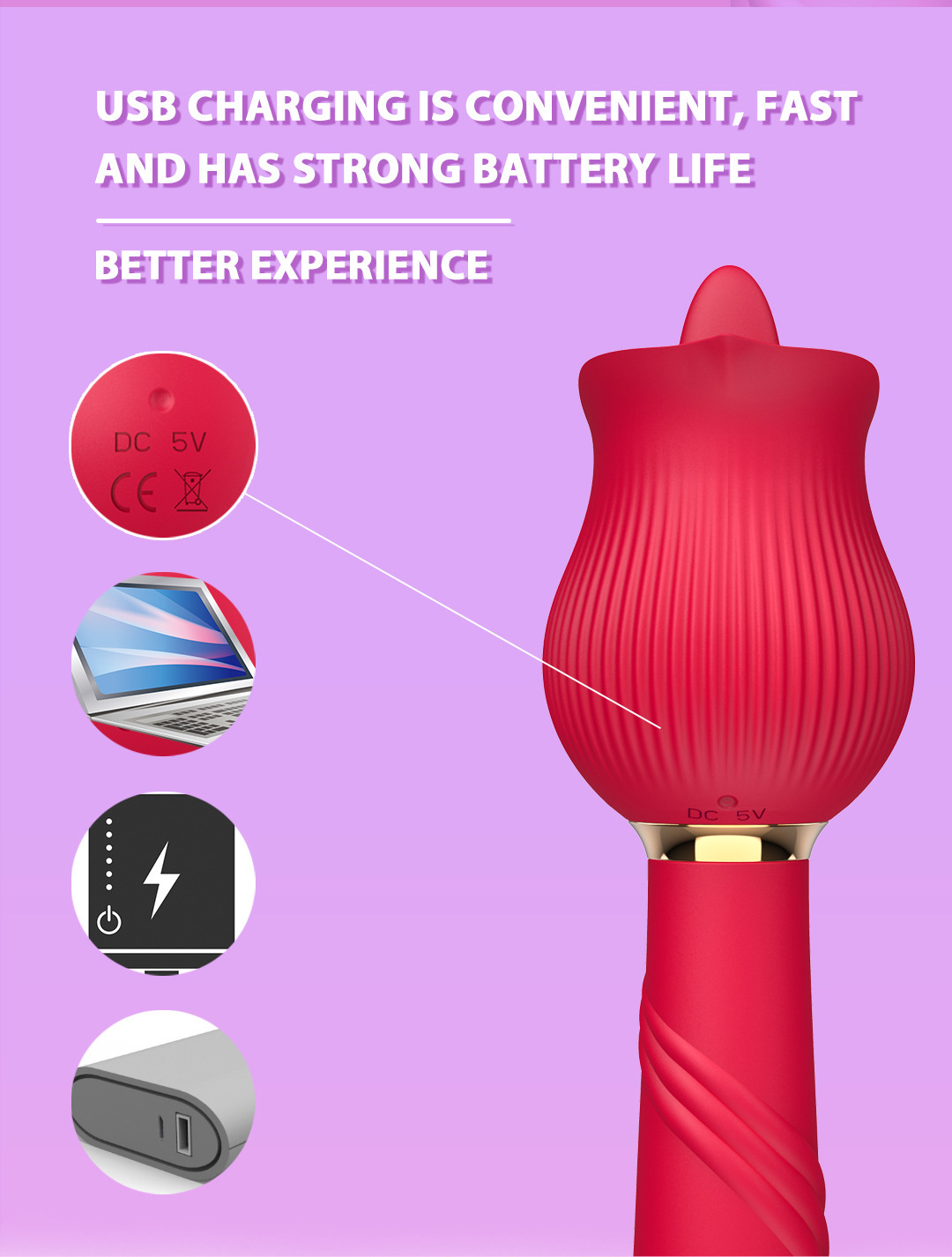 Afiya Rose Telescopic Sucking Vibrator with Tongue-Licker Motion, Rechargeable Wearable Egg, Purple — detail image 8