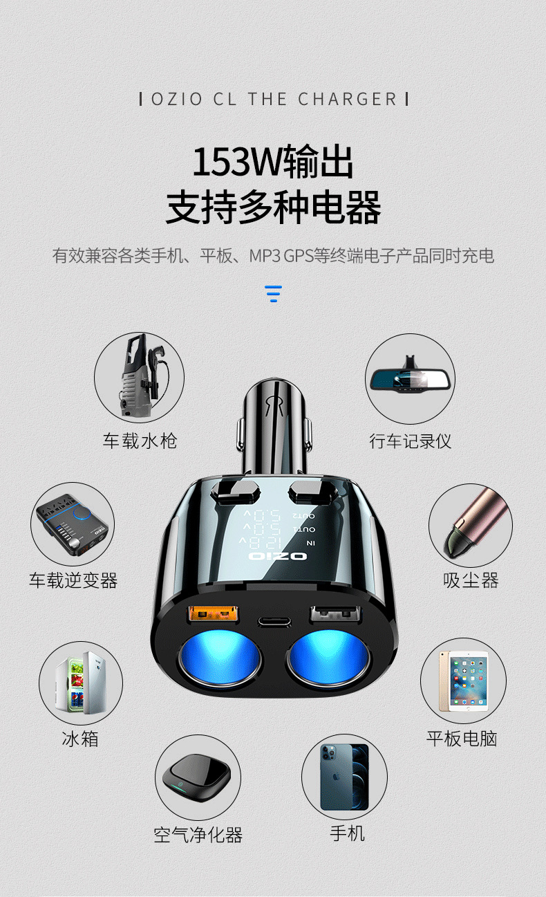 Car supplies car charger one drag two cigarette lighter conversion plug USB flash charger multi-function car charger