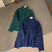 25新款高领绞花100%羊毛毛衣女秋冬加厚宽松针织羊毛衫金银丝花纱