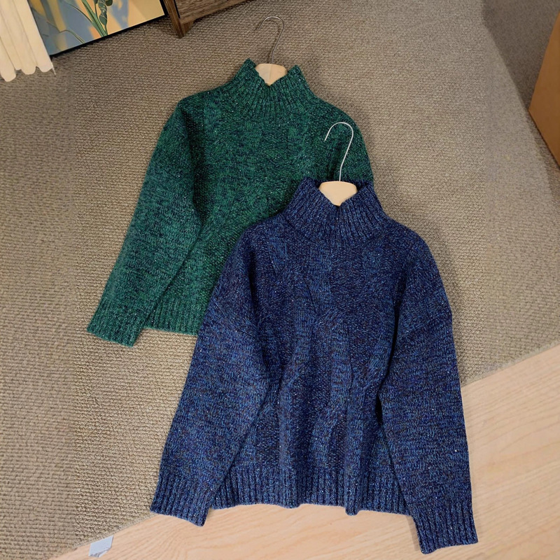 25 New Styles of High-Neck Cable Knit 100% Wool Sweaters for Women, Autumn and Winter Thickened Loose Knit Woolen Sweaters with Gold and Silver Thread Yarn 25 New Styles of High-Neck Cable Knit 100% Wool Sweaters for Women, Autumn and Winter Thickened Loose Knit Woolen Sweaters with Gold and Silver Thread Yarn