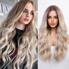 アマゾンの新しいかつら欧米の女性の前のレースの化繊の頭のカバーの小さいレースの中で長いカールのwigsを分けます。