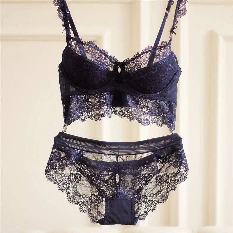 Women's bra and panty set, plus size, push-up lace sexy lingerie, small bust lift, adjustable side breast support bra Women's bra and panty set, plus size, push-up lace sexy lingerie, small bust lift, adjustable side breast support bra