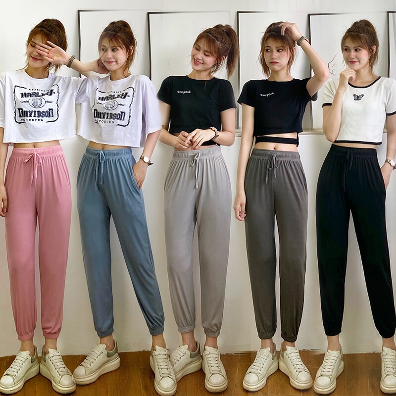 Cross-border official picture polyester special ice silk sports pants loose toe drape wide leg bloomers slim casual pants