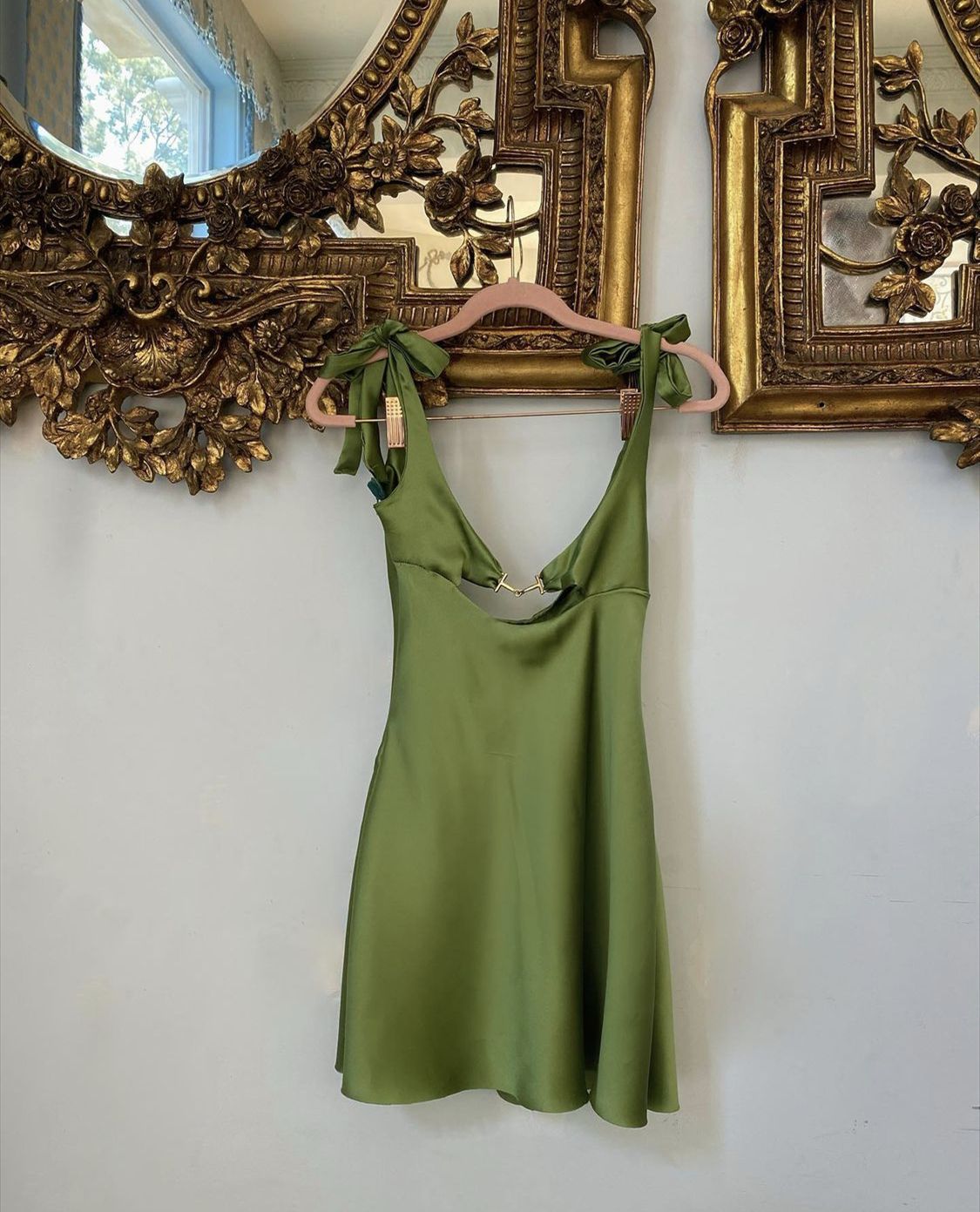 Imitation Silk Metal Buckle Backless Lace-Up Sling Dress NSXPF111460