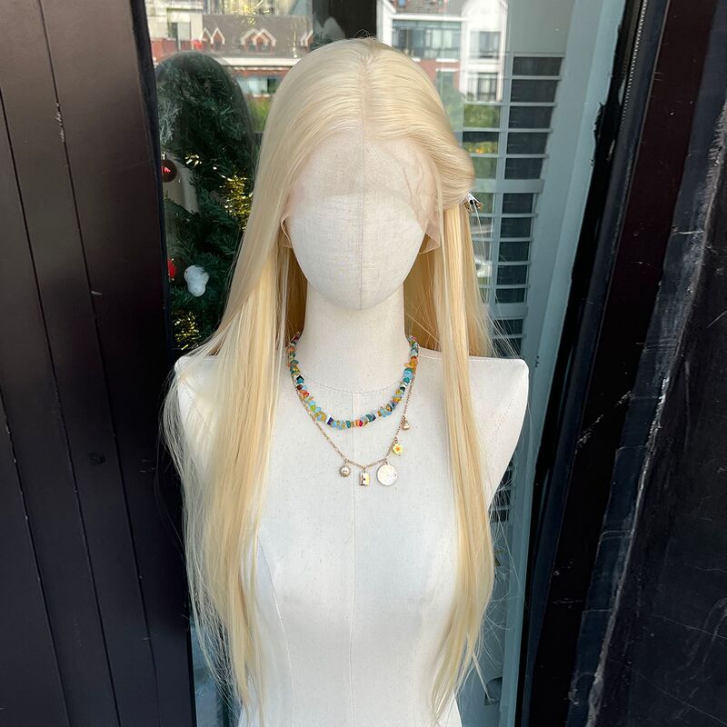 Platinum 13X4 Hand-Tied Lace Front Wig High-Temperature Synthetic Fiber Long Straight Hair for Women Realistic Hairpiece Platinum 13X4 Hand-Tied Lace Front Wig High-Temperature Synthetic Fiber Long Straight Hair for Women Realistic Hairpiece