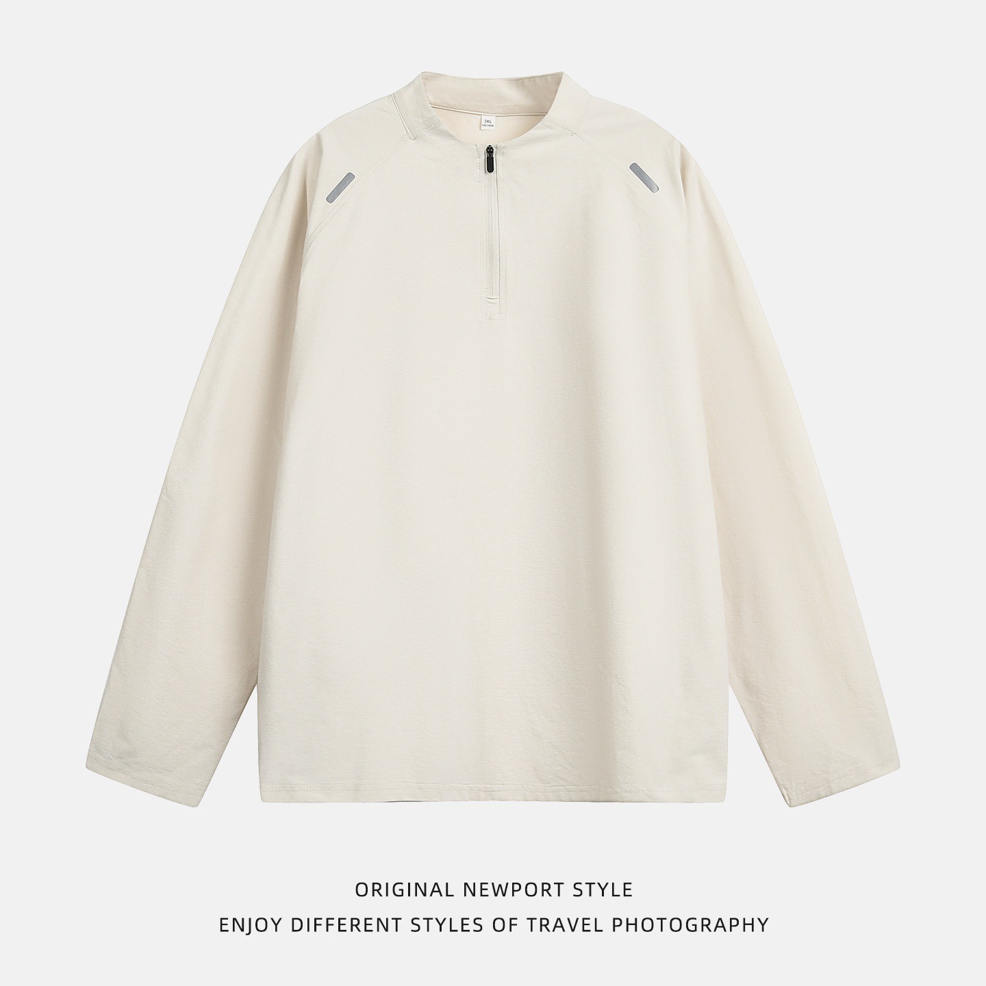 Half Zipper Stand-up Collar Sunscreen Long-sleeved T-shirt Men's Autumn New Light-emitting Strip Design Breathable Loose Sports T-shirt_voghion.com