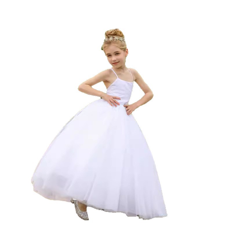 Nuevo vestido de boda infantil europeo y americano de verano transfronterizo de chicas de encaje de cabina de vuelta descubierta vestido de princesa