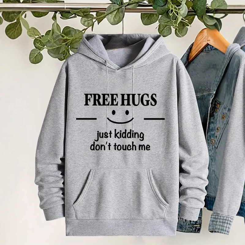 Women's "Free Hugs" Graphic Hooded Sweatshirts 100% Polyester Pullover Casual Sweatshirt Tops