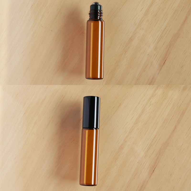 Botella roll-on para aceites esenciales cosméticos, botella marrón para aceites esenciales, botella transparente para reactivos, botella roll-on de vidrio, botella de perfume ámbar.