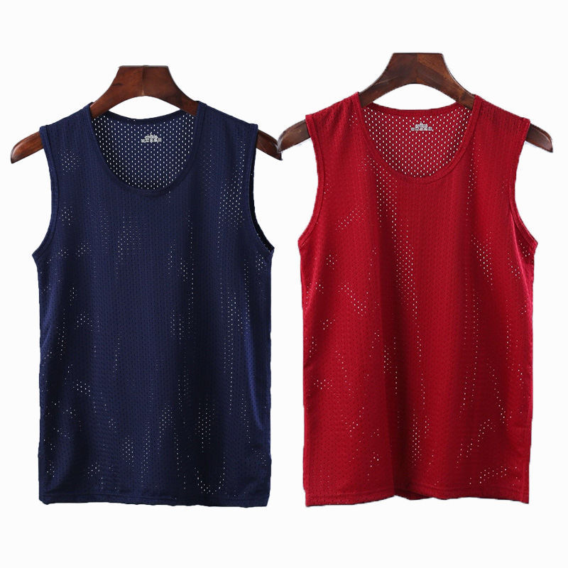 Chaleco de malla hombre deportivo ventilado hueco hielo rápido de verano camiseta sin mangas hombro amplio fábrica delgada comercio exterior al por mayor