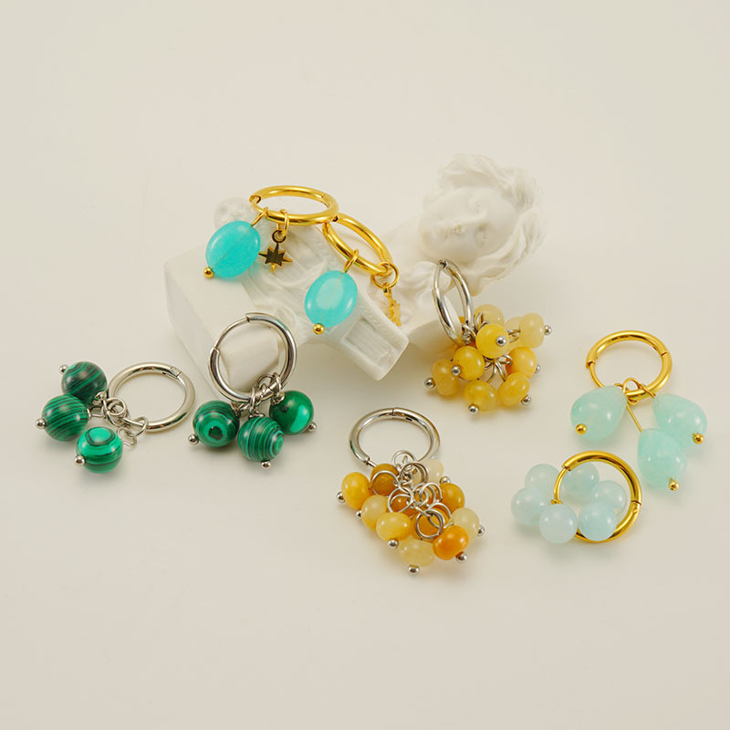 Cross-Border Nuevo 2023 de acero inoxidable 18K chapado en oro Pavo Real pendientes de piedra natural pendientes retro pendientes simples