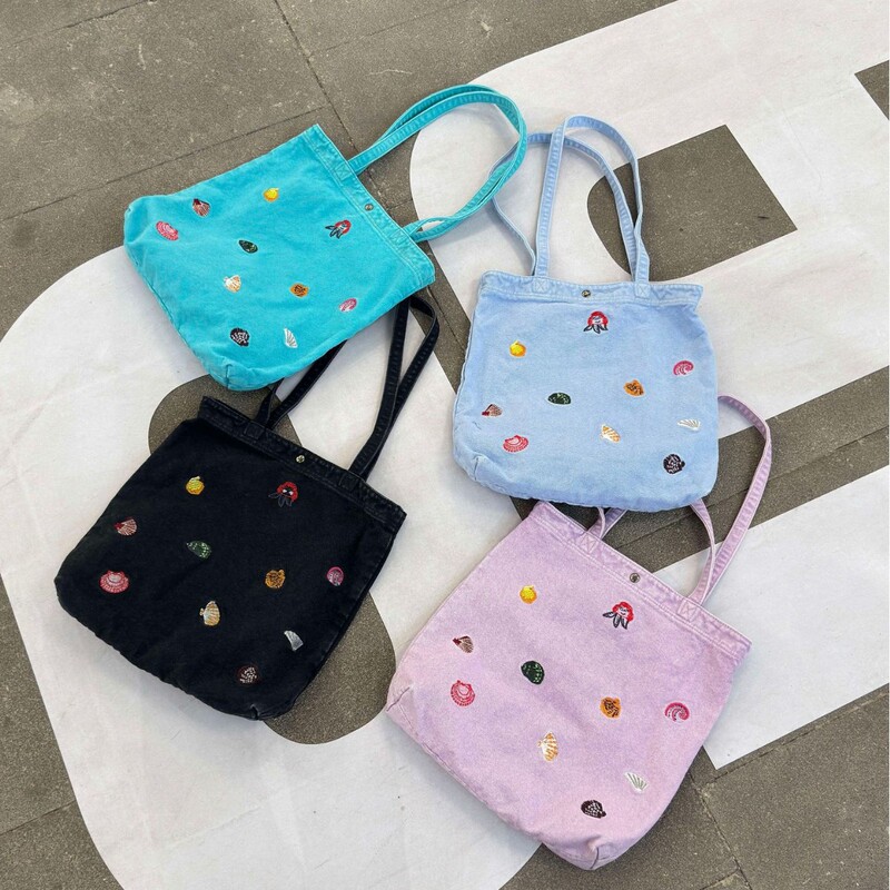 Korean Style Washed Denim Shoulder Bag, Casual and Cute Embroidered Puppy Tote Bag, Large Capacity Student Canvas Tote Bag