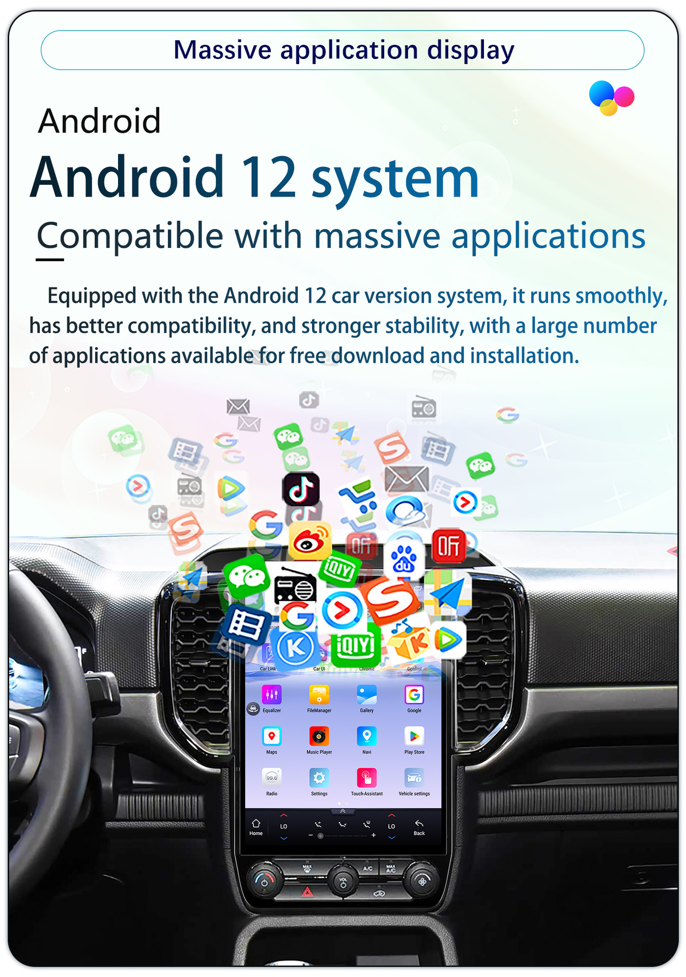 Suitable for 12.1-Inch 19-23 Model Ford Ranger Android Vertical Screen Carplay Navigation 360 Panoramic All-In-One Machine