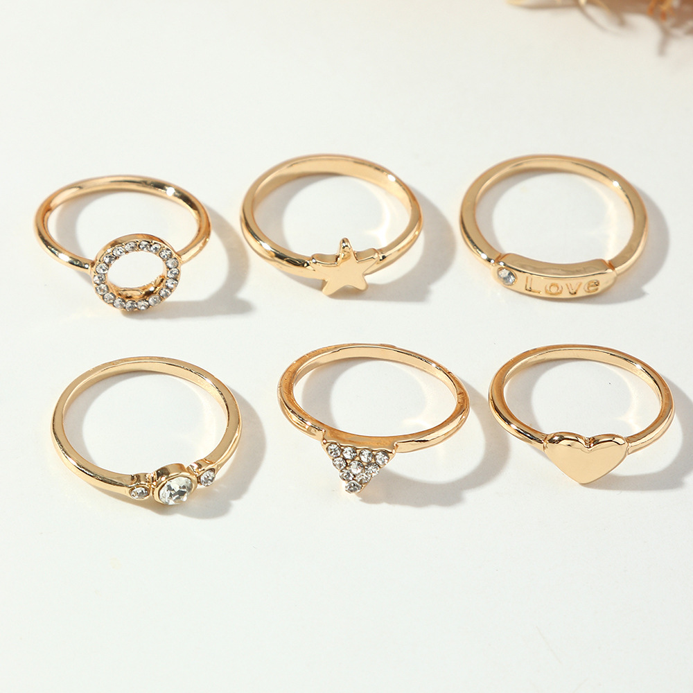 European And American Creative Diamond Geometric Love Letter Metal Ring Set 6 Sets display picture 4