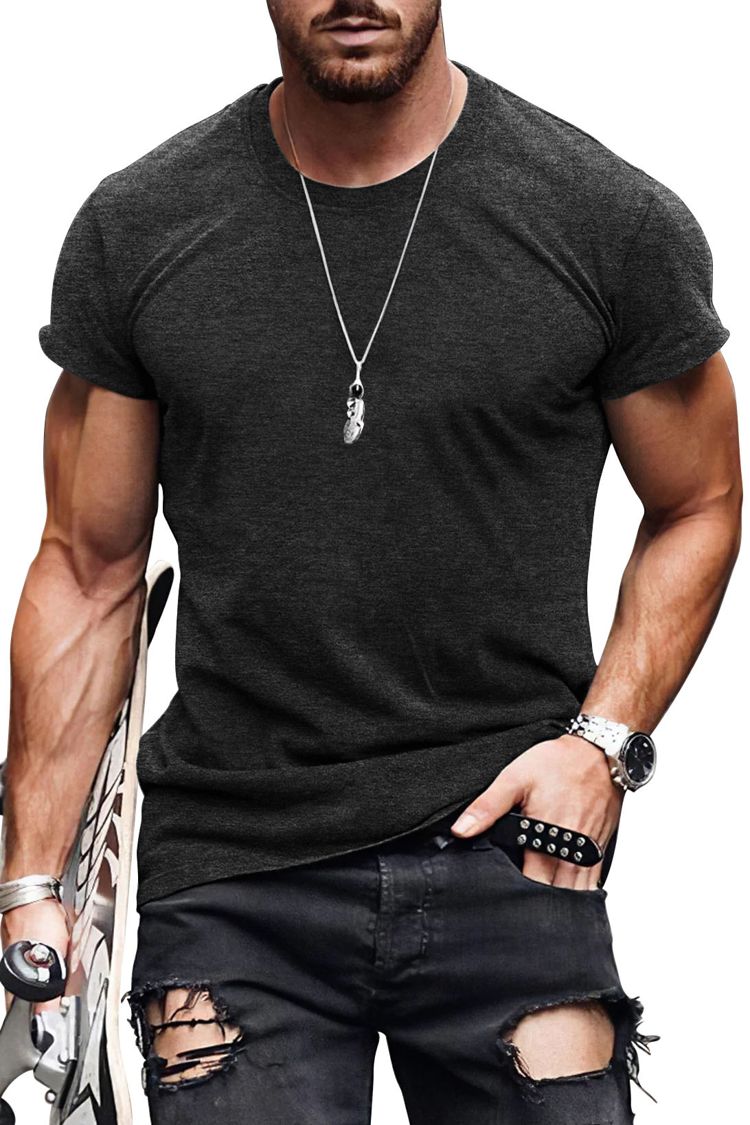 210g Weight Short Sleeve Sleeve Length Pullovers Placket Type Regular Sleeve Sleeve Type Cotton Fabric Type Long Top Length T-shirt Tops Type Daily Occasion Round Neck Neckline Loose Fit Type Solid Color Pattern Summer Season Men's Gender Printing Design Streetwear Style Men's Solid Color Streetwear Round Neck Short Sleeve Loose Men's T-shirt 9