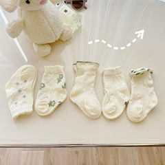 Spring and summer new baby socks, cute flowers, mid-length thin children's socks, fresh Japanese lace princess preppy style