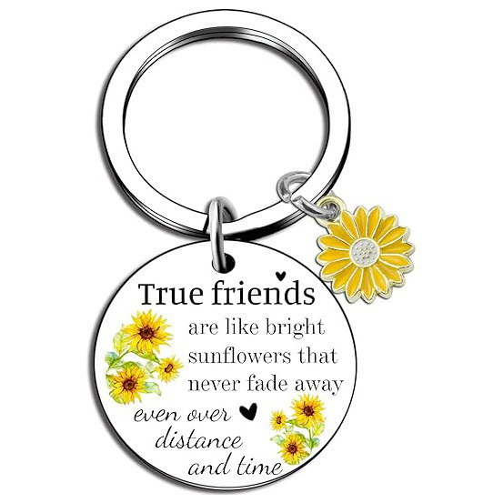 True Friends Friendship Gift Sunflower Stainless Steel Keychain Girlfriend Birthday Friends Christmas Gift