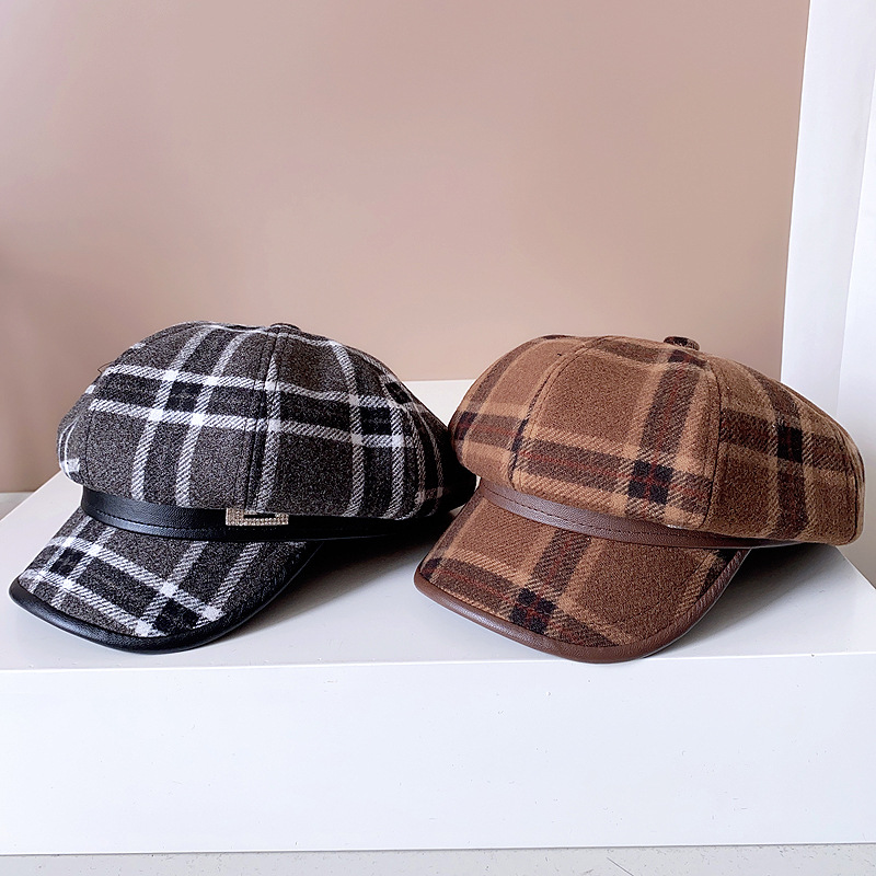 Femmes Style Simple Plaid Avant-toit Large Chapeau Béret display picture 4