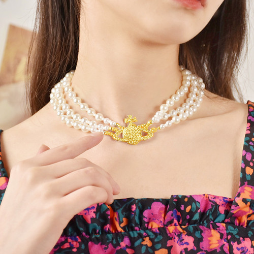 Korean version of the Queen Mother of the West cross-border diamond-encrusted pearl bracelet + necklace multi-layered planet neck clavicle chain for women