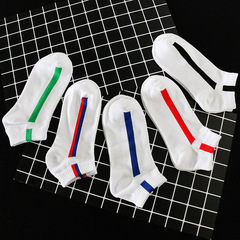 春夏季薄款時尚休閒運動襪子男船襪短襪一槓彩色條紋個性潮襪