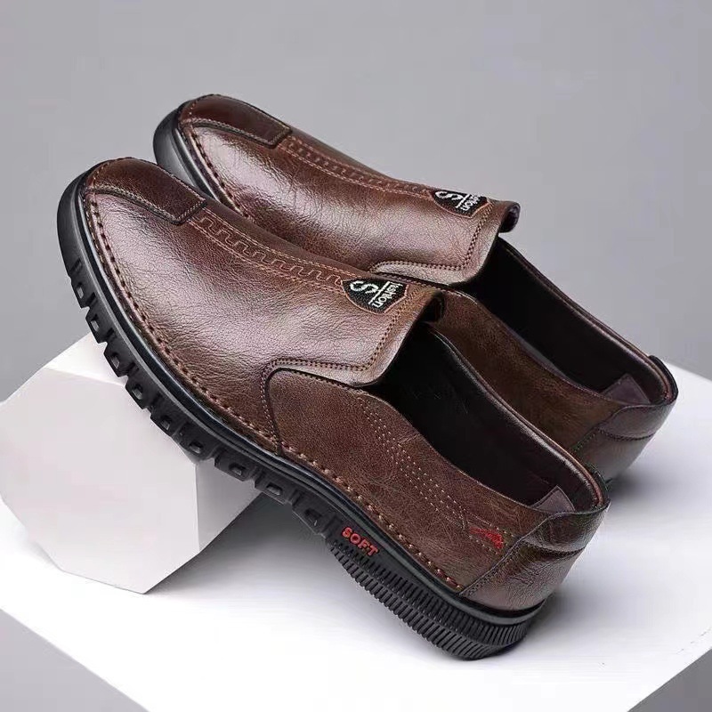 Zapatos de cuero sin cordones para hombre, zapatos de conducir con suela blanda para negocios, zapatos casuales versátiles para hombre, zapatos cómodos sin cordones para hombre al por mayor image 1