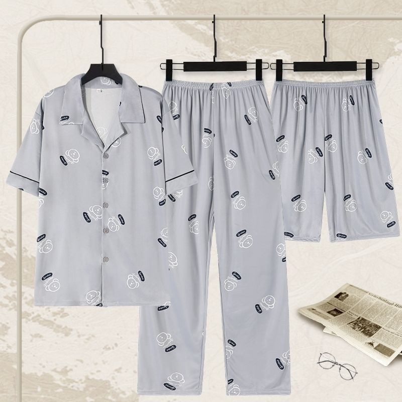 Pijamas de hombre verano 100% algodón pantalones de manga corta de verano Delgado de los hombres más el tamaño desgaste del hogar traje de tres piezas