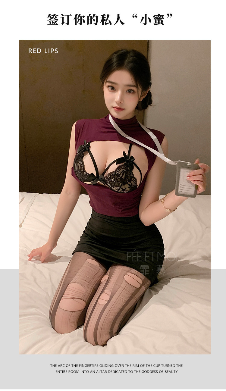 Feimu Secretary Costume Set with Top, Pencil Skirt, Thong and Badge — detail image 30