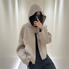 AC男女同款宽松休闲简约羊毛混纺拉链连帽外套25新款双面尼短大衣
