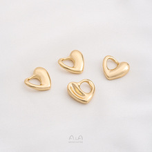 14K镀金电镀光面带孔桃心吊坠爱心饰品挂件手工diy项链锁骨链吊饰