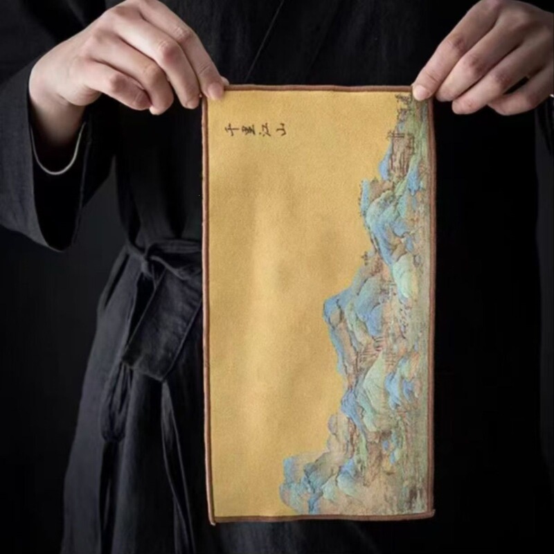 Thick Tea Towel with Landscape Painting Design, Non-Shedding, Absorbent Tea Cloth