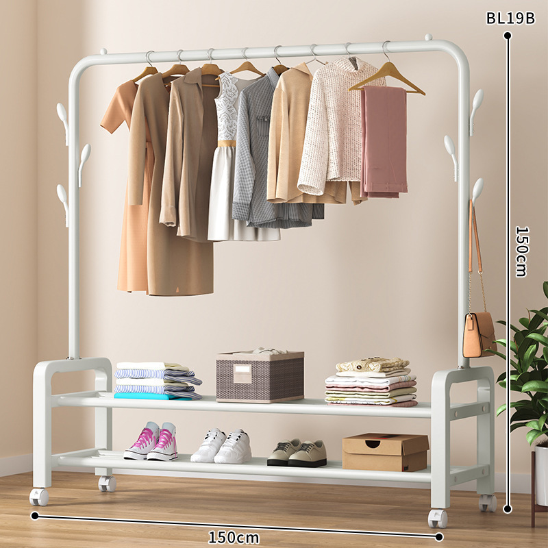 150cm [화이트 단극] 2단 수납선반 + 바퀴