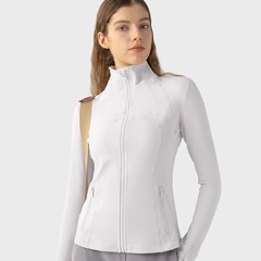 LULU Cardigan Women's Nude Fitness Wear Stand Collar Long Sleeve Jacket Shapewear Sports Running Tight Top Yoga Wear