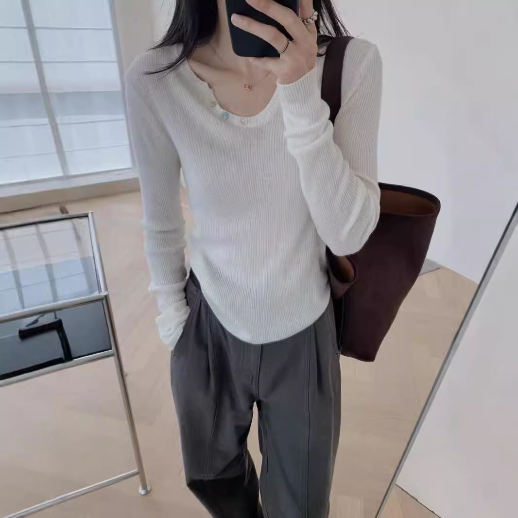 White base body-friendly autumn thin fitted knitted long-sleeve