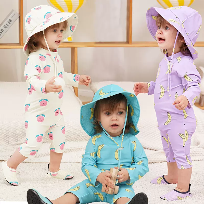 儿童泳衣男童女童宝宝连体可爱速干长袖防晒小孩小童婴儿幼儿泳装