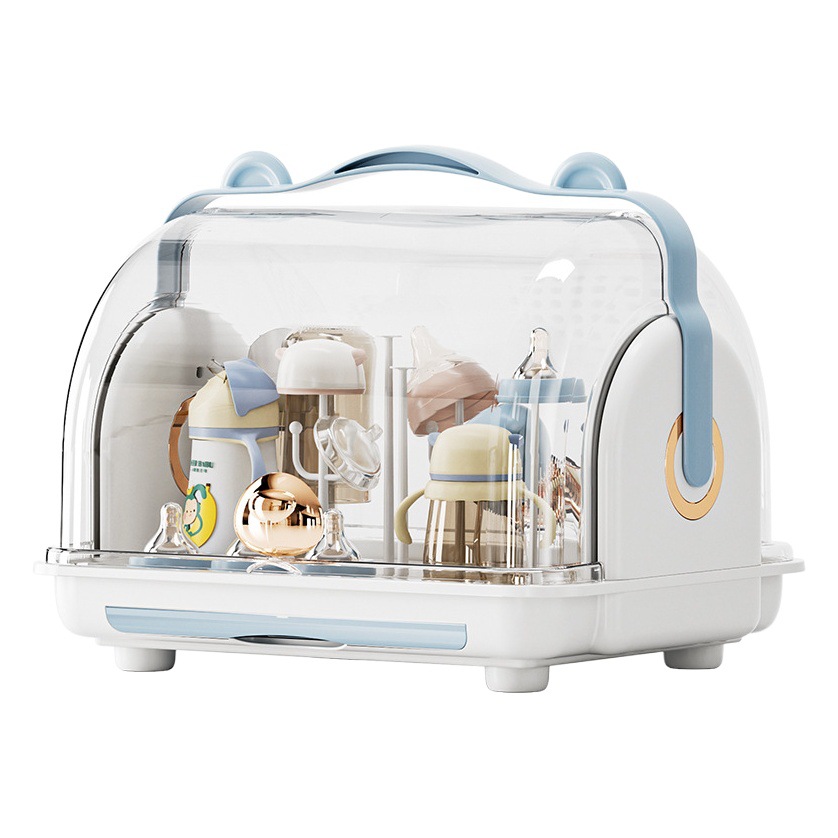 Caja de almacenamiento de escritorio para bebés con tapa a prueba de polvo biberón drenaje rack de almacenamiento vajilla para bebés suplemento alimenticio herramientas de almacenamiento de organización