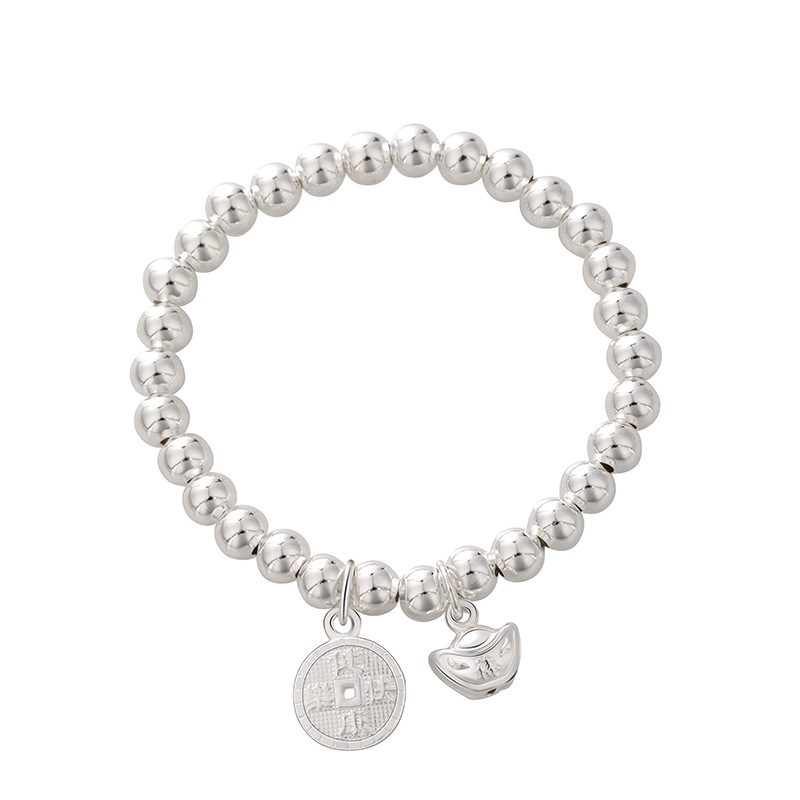 999 pulsera de plata de ley para bebés, cuentas de plata pura, lingotes de bebé para niños saludables y felices, monedas de cobre, cuentas de plata, pulseras