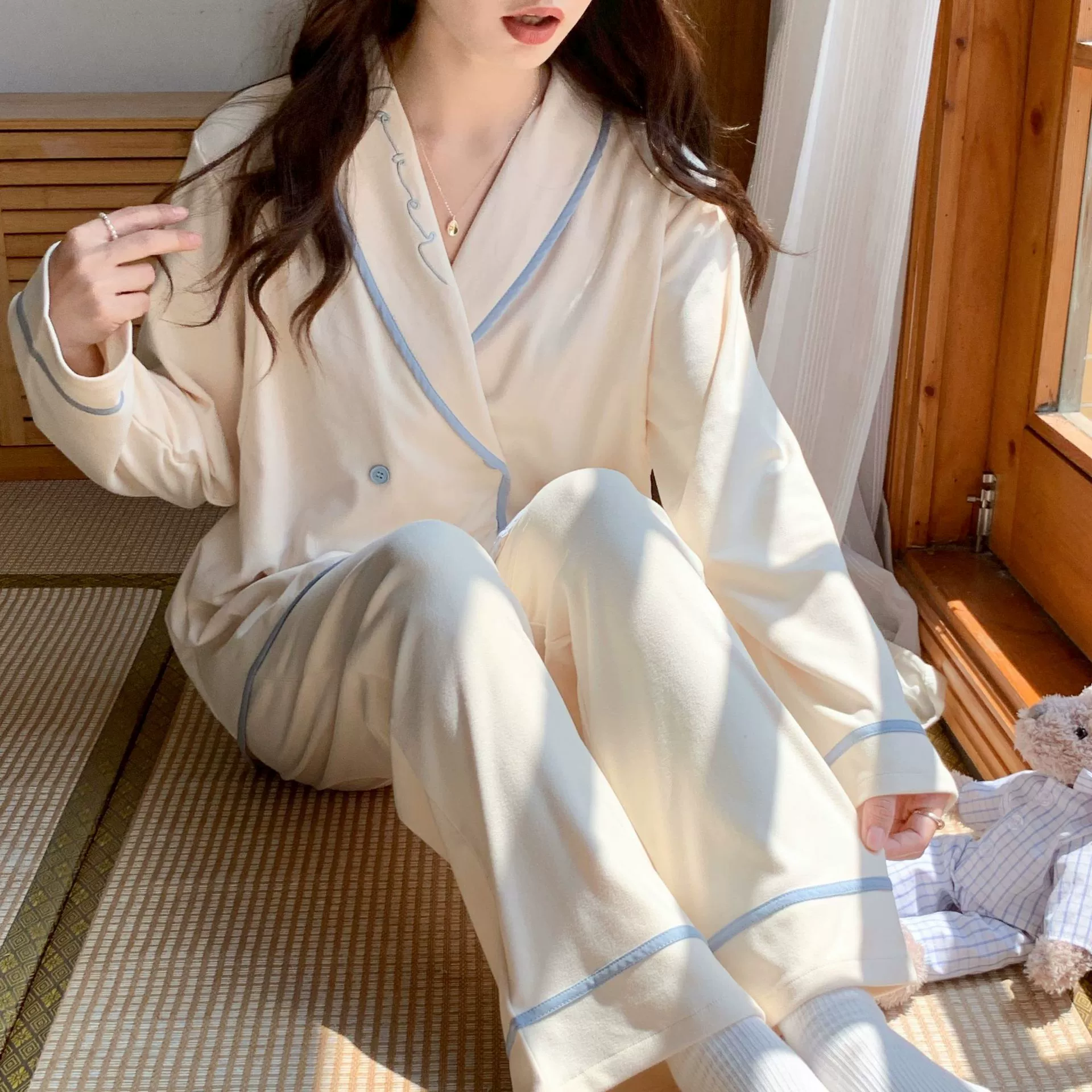 [В наличии 3058] одежда для родов весна и осень де бархат послеродовой 8 9 месяцев кормящих беременных пижамы костюм Больничная одежда