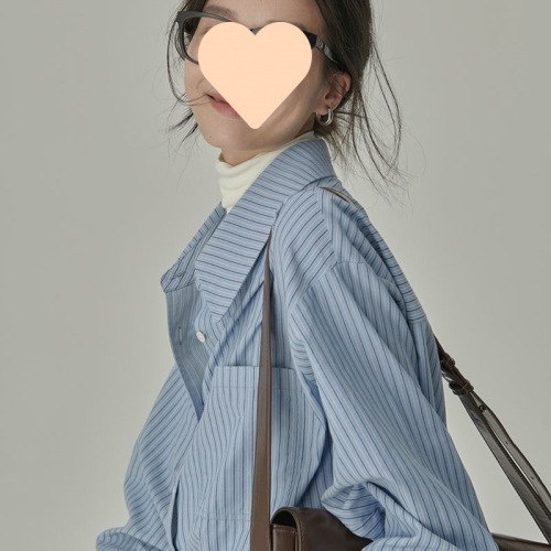 Spring versatile design loose blue striped women's shirt 2025 outerwear drape blouse women