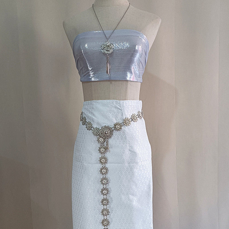 White skirt, set, belt, necklace, 4 piece set
