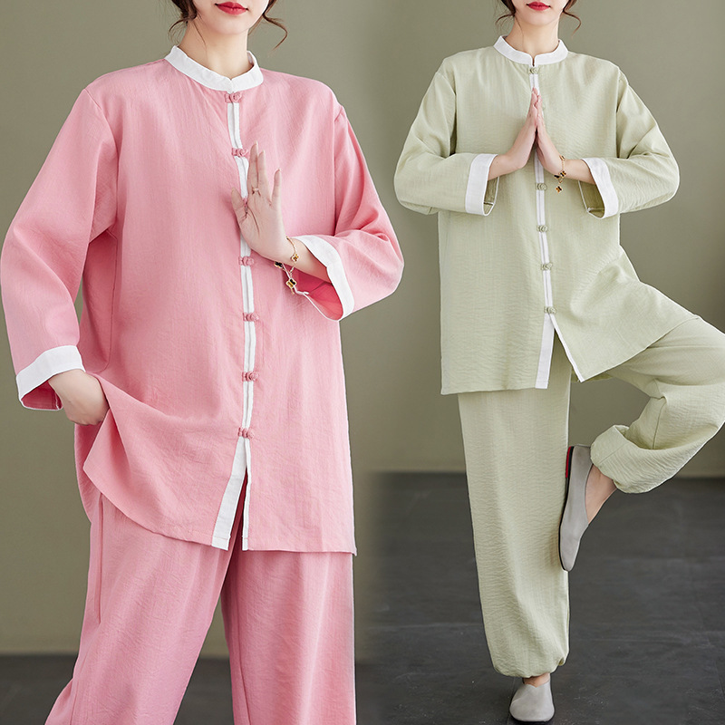 Real Shot of 2025 Tai Chi Outfit Set, Chinese-Style Practice Clothing Two-Piece Set, Chinese Style Layperson Clothing, Unisex