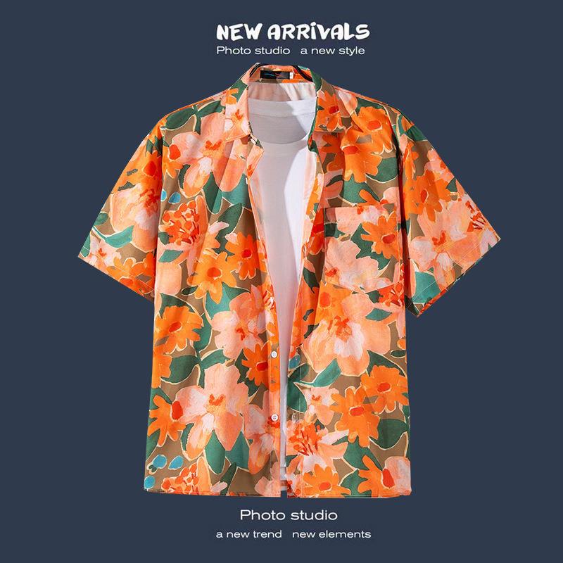 Camisas de manga corta estilo Hong Kong para hombres y mujeres, camisas florales de manga tres cuartos holgadas y delgadas de verano para playa hawaiana