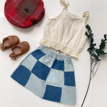 2023春夏新款儿童款柔软棉牛仔拼接棋盘-现货