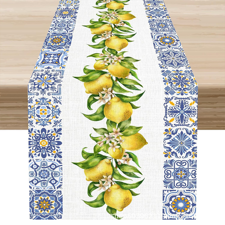 Nuevo verano limón lino bandera de mesa de fiesta al aire libre decoración de mesa de té de tela en el hogar bandera de mesa de té