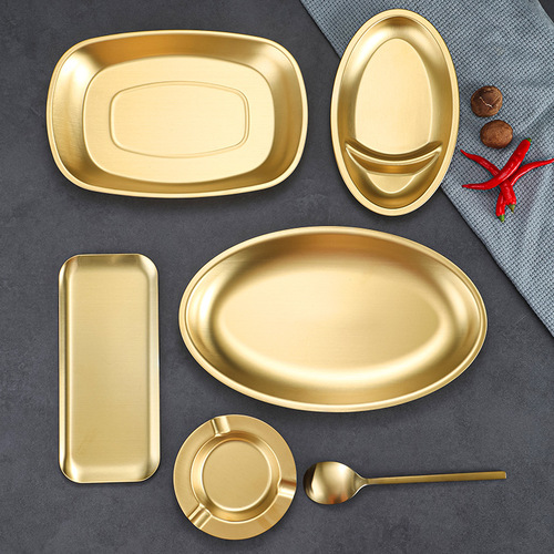 304 Korean stainless steel bowl barbecue tableware soft light gold plate snack plate barbecue plate spoon rice bowl ramen bowl