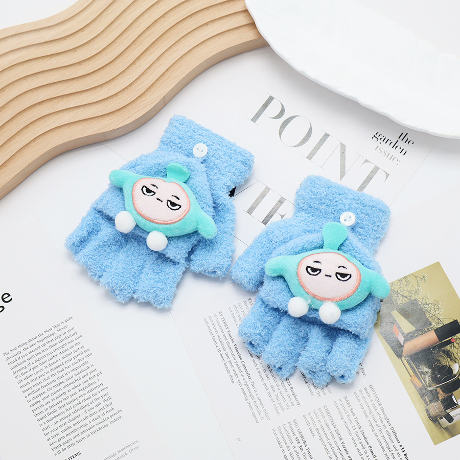 Guantes de invierno de medio dedo para niños niños niños niños niñas estudiantes lindos guantes de peluche de dibujos animados