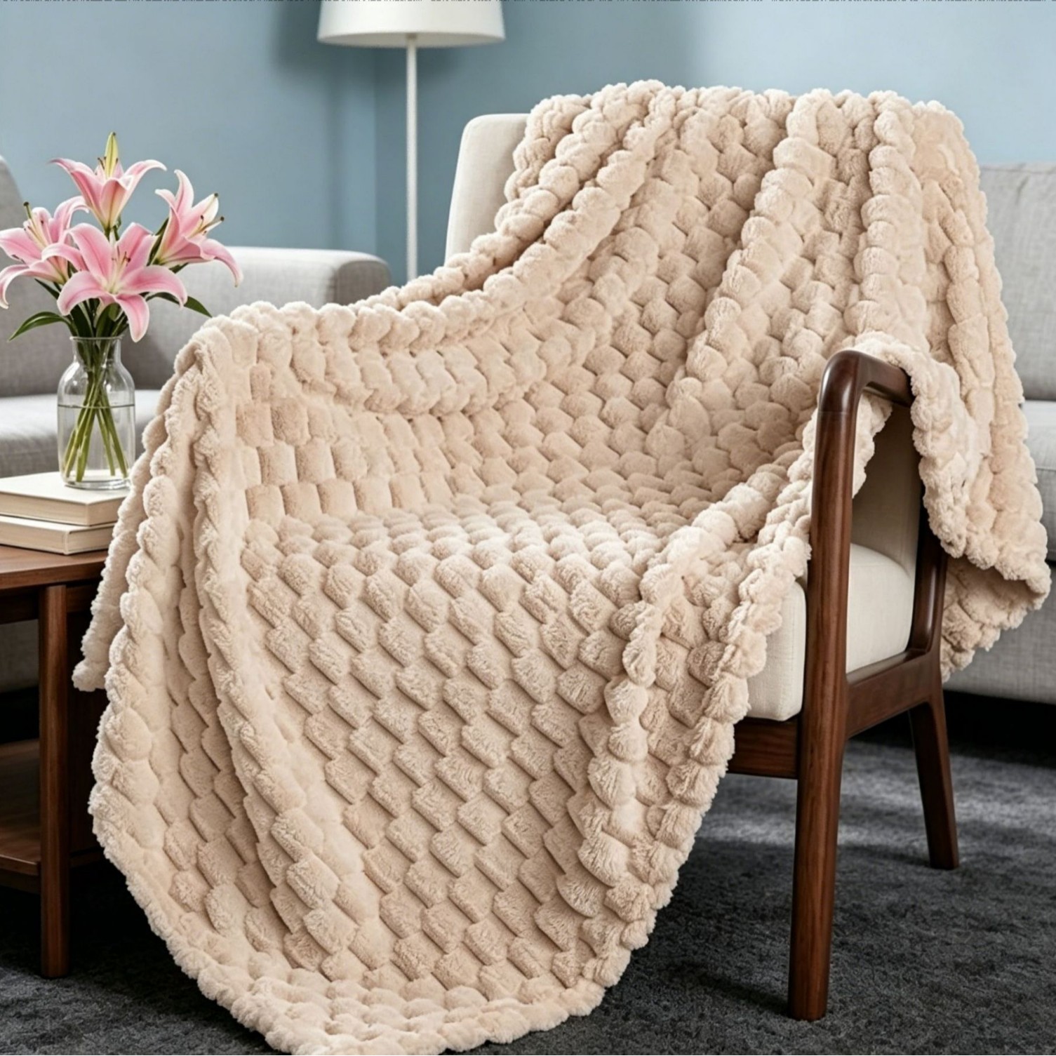 Manta Tejida Térmica para Siesta Jacquard 3D de Poliéster y Franela para Oficina y Dormitorio