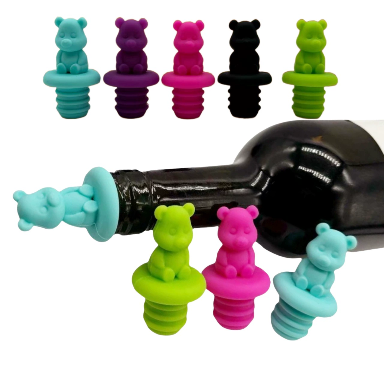 Трансграничная горячая продажа силиконовая пробка для вина медведь бутылка пробка для красного вина