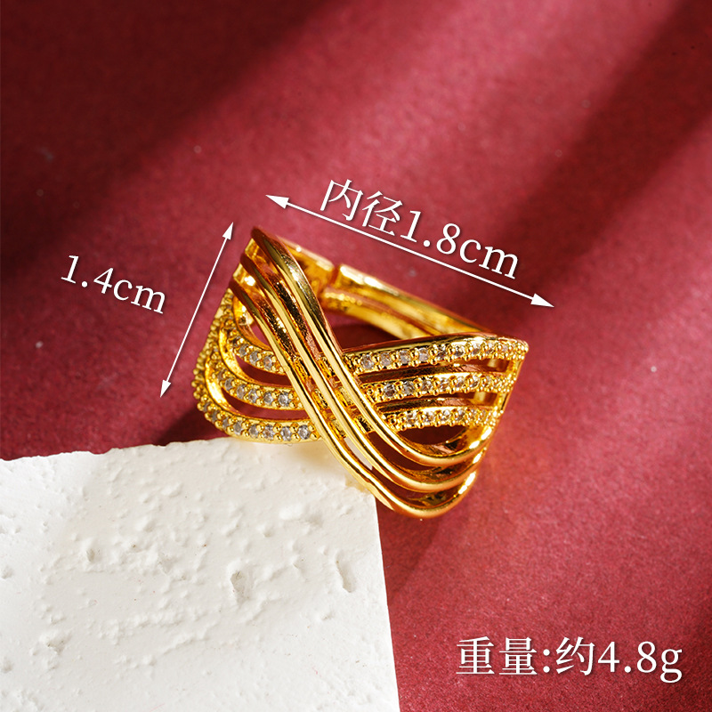 Anillo de mujer de oro de arena de Vietnam personalidad universal Europa y América simplificada viento transfronterizo fabricantes de joyería al por mayor