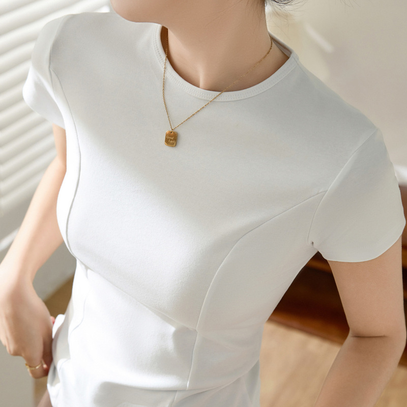 【High-Quality Craftsmanship】Premium Design Pure Cotton T-Shirt for Women, Summer Short Sleeve 2026 New Slim Fit Top Base Shirt